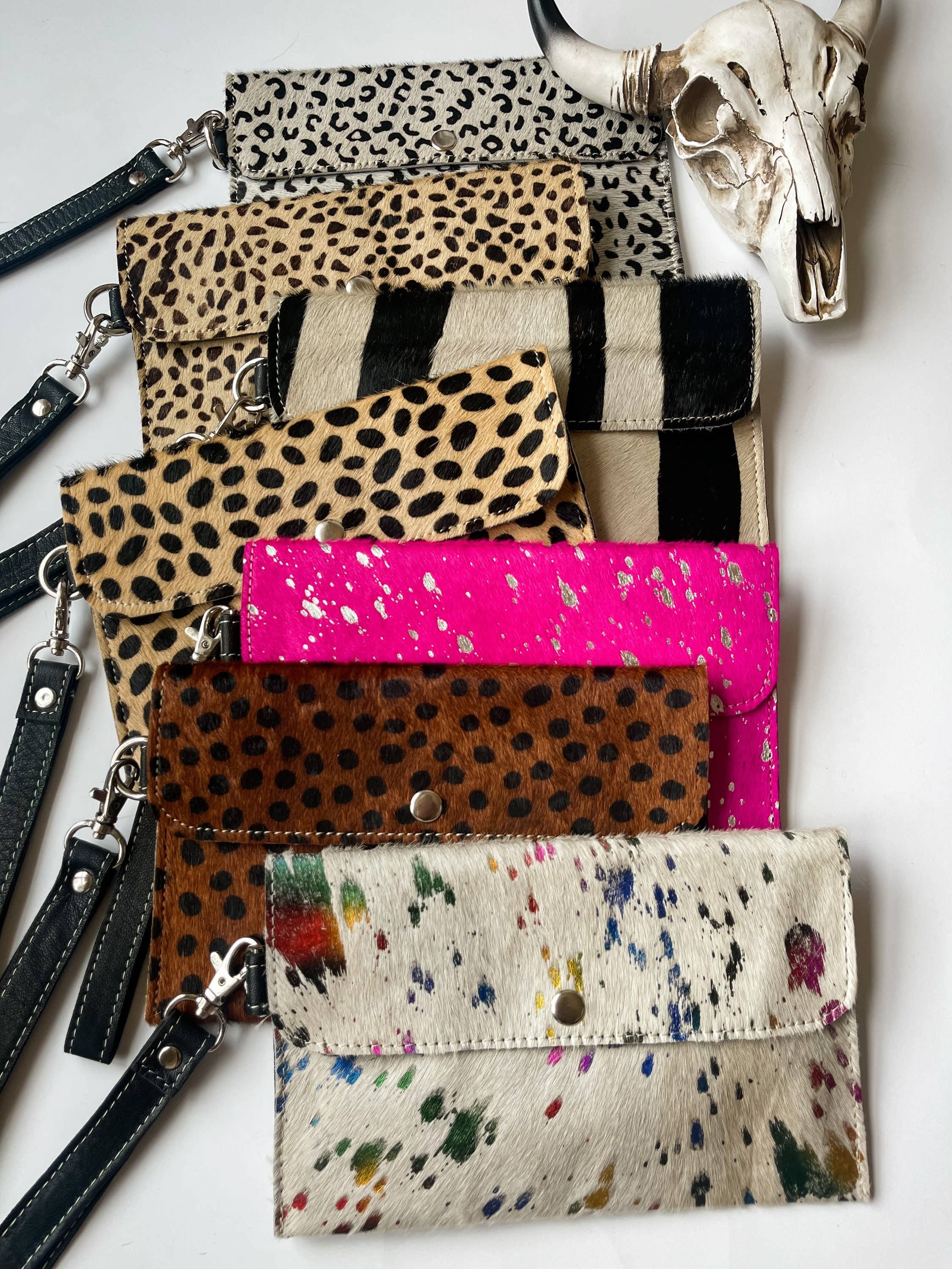 Cowhide Wristlet Wallet Western Genuine HairOn Cowhide Bag: PINK + SILVER SPECS