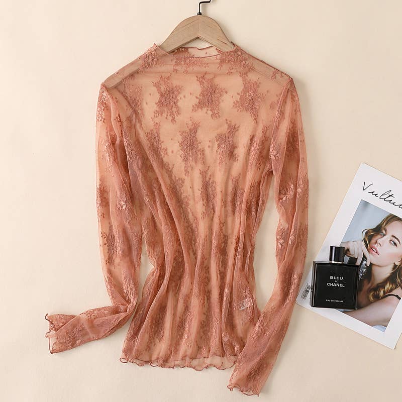 Lace Mesh Top: Coffee / Missy / L