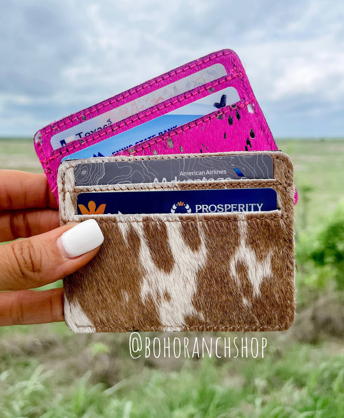 Western Cowhide Credit Card Holder - Money holder: TAN + WHITE COWHIDE