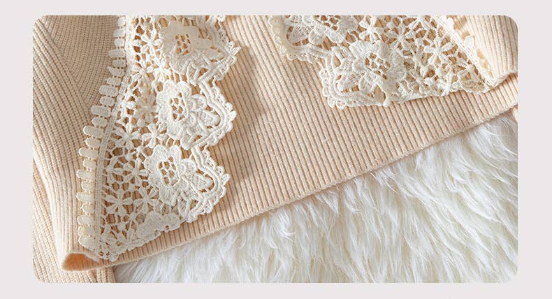 Lace Backless Knit Sweater Top: Beige / Missy / L