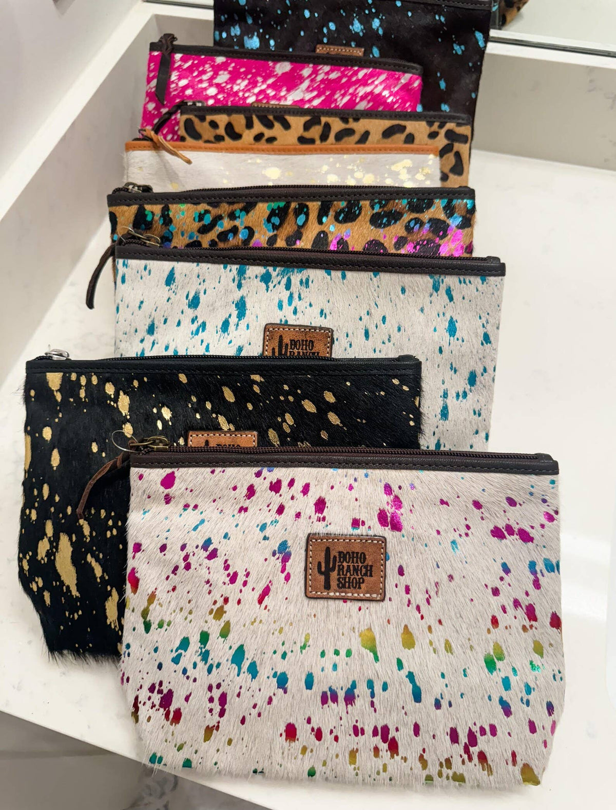 Western Cowhide Makeup Bag Travel: BLACK + WHITE
