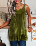 Multicolor Lace Casual Versatile Camisole Top: Green / M