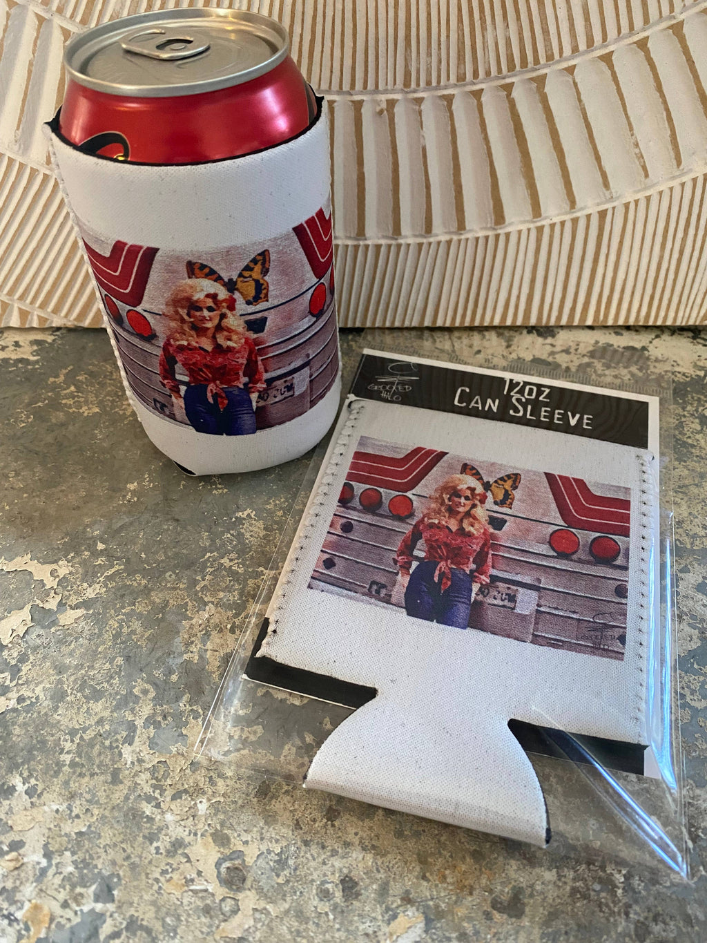 Dolly on the Road Neoprene Can Sleeve: No Packaging. Just Product.