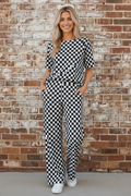 OMG! Checker Short Sleeve Tee and Pants Set: Black / Small etc