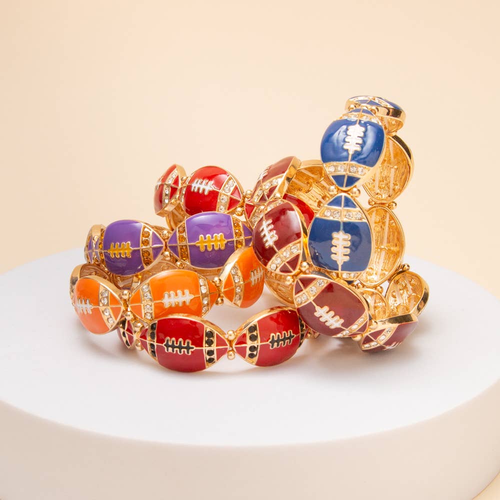 Game Day Football Metal Stretch Bracelet: Blue White