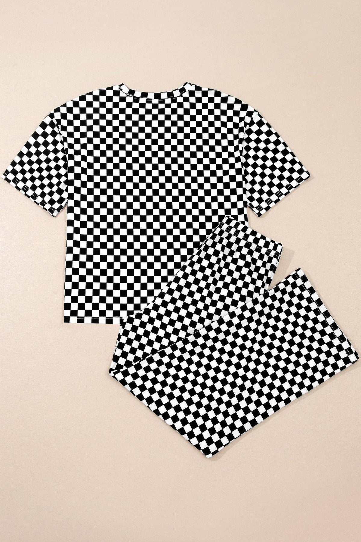 OMG! Checker Short Sleeve Tee and Pants Set: Black / Small etc