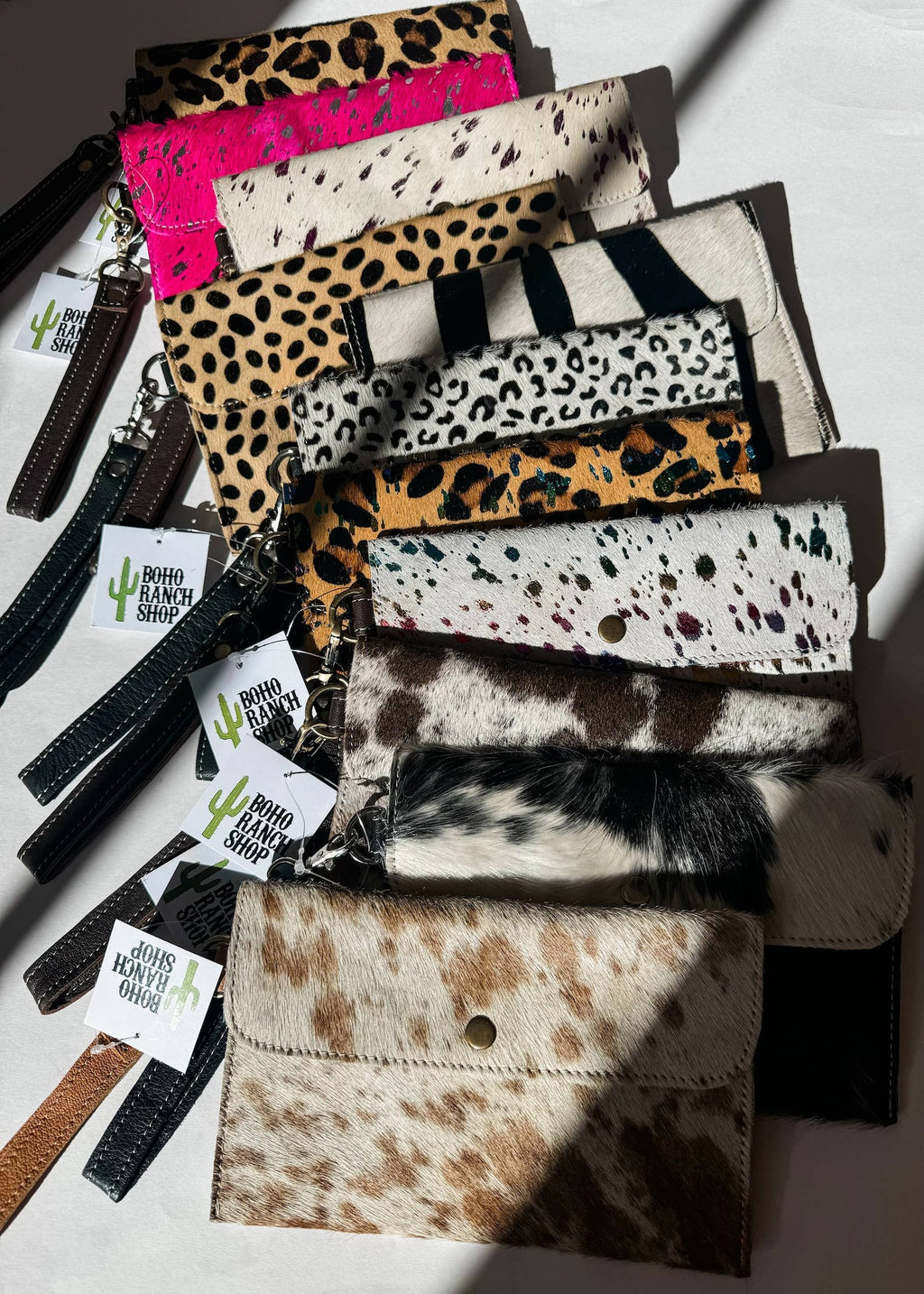 Cowhide Wristlet Wallet Western Genuine HairOn Cowhide Bag: PINK + SILVER SPECS