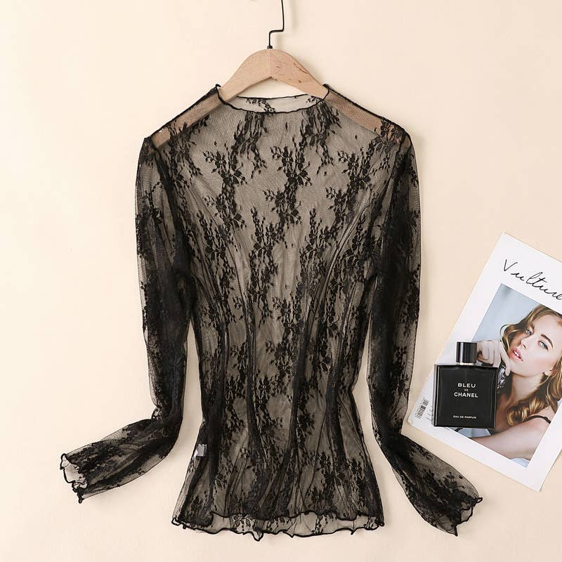 Lace Mesh Top: Rust / Missy / S