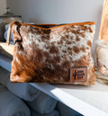 Western Cowhide Makeup Bag Travel: TAN + WHITE