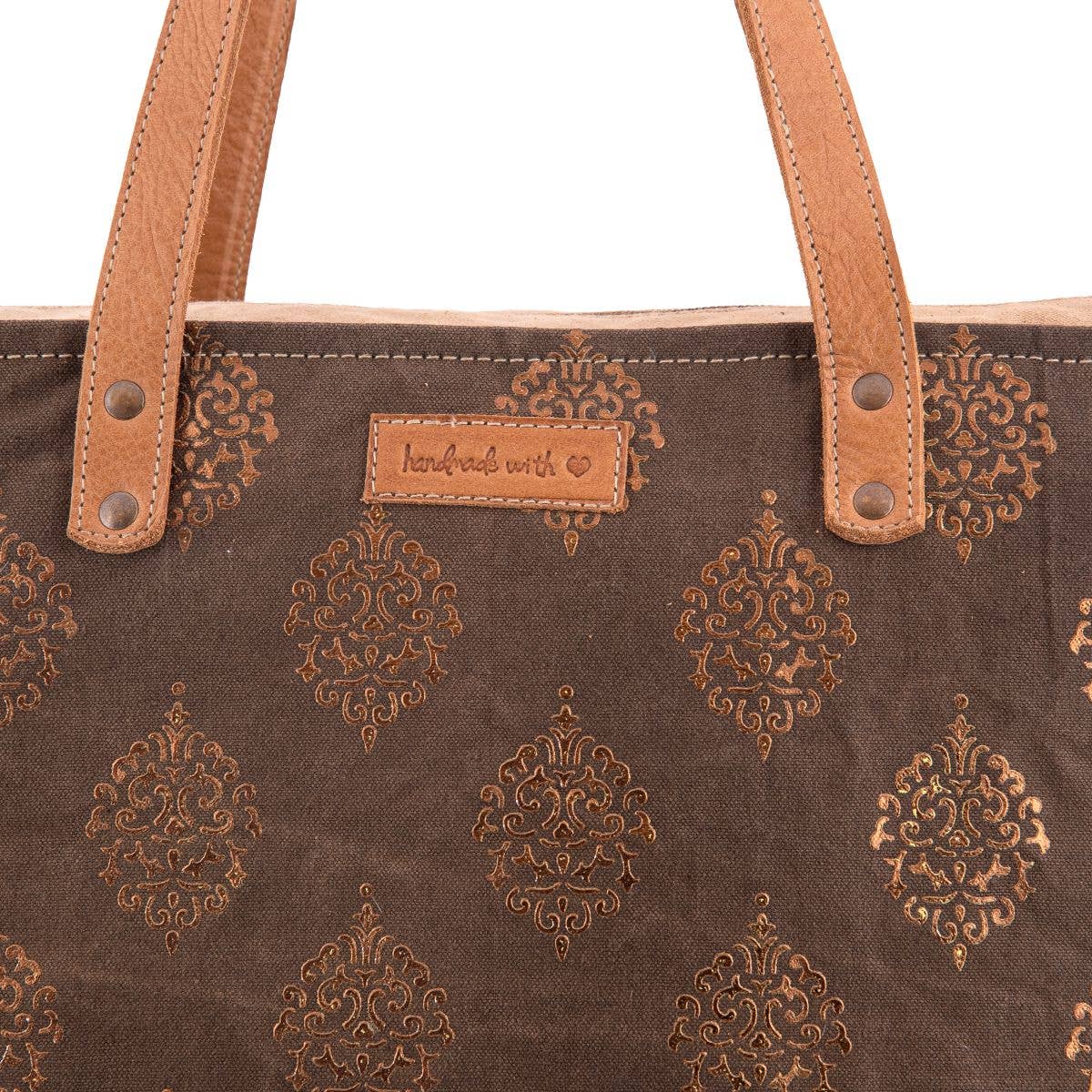 Canvas Leather & Cowhide Metallic Print Women's Tote Bag