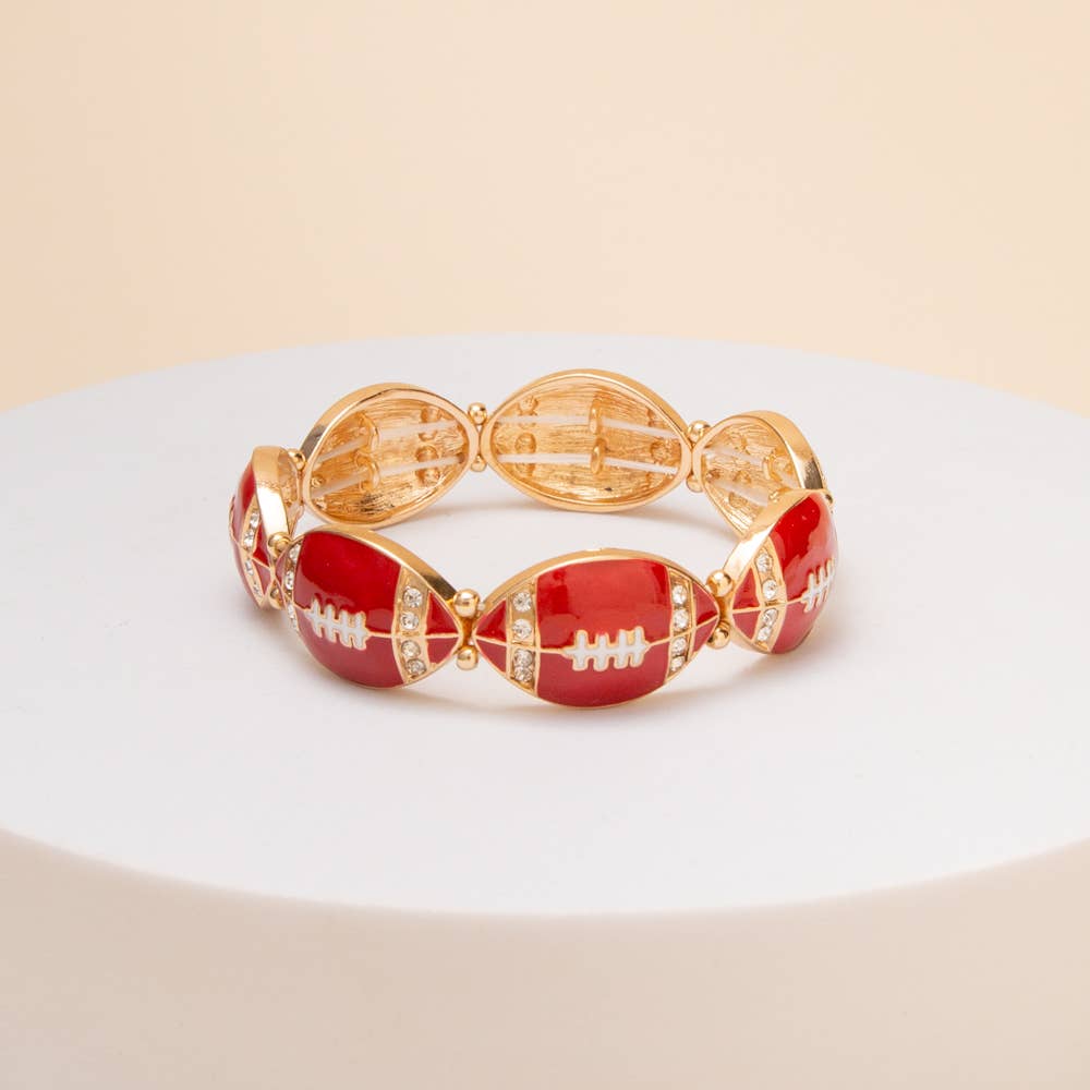 Game Day Football Metal Stretch Bracelet: Blue White