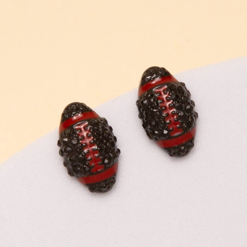 Gameday Two-Tone Rhinestone Pave Football Stud Earrings: Blue