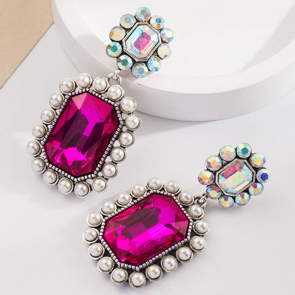 Bohemian Style Colorful Gem Earrings with Pearl and Turquoise: Turquoise-AB