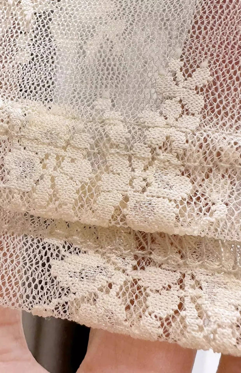 Floral Lace Sheer Mesh V-Neck Fitted Layered Tank Top: Beige / S/M