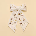 Football Charm Crystal Pearl Embellished Bow Barrette : White