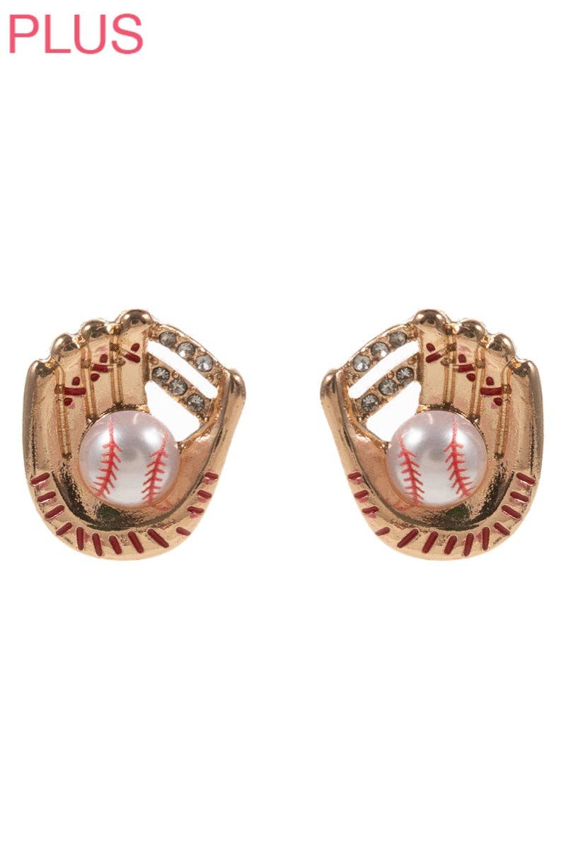 Sports Ball Shaped Pearl With Gloves Post Earrings: BASE / ONE