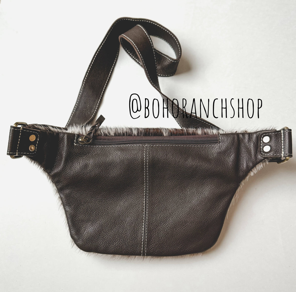 Western Hairon Cowhide Fanny Pack - bum bag sling bag: Tan + White Cowhide