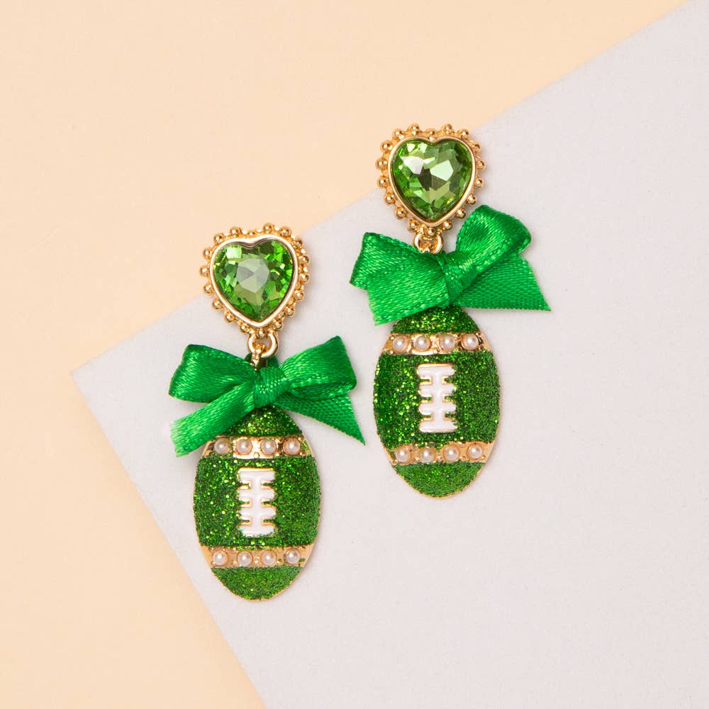 Football Ribbon Game Day Earrings: Blue White