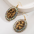 Ethnic Style White and Green Turquoise Earrings Vintage Statement Studs: Brown Leopard Print
