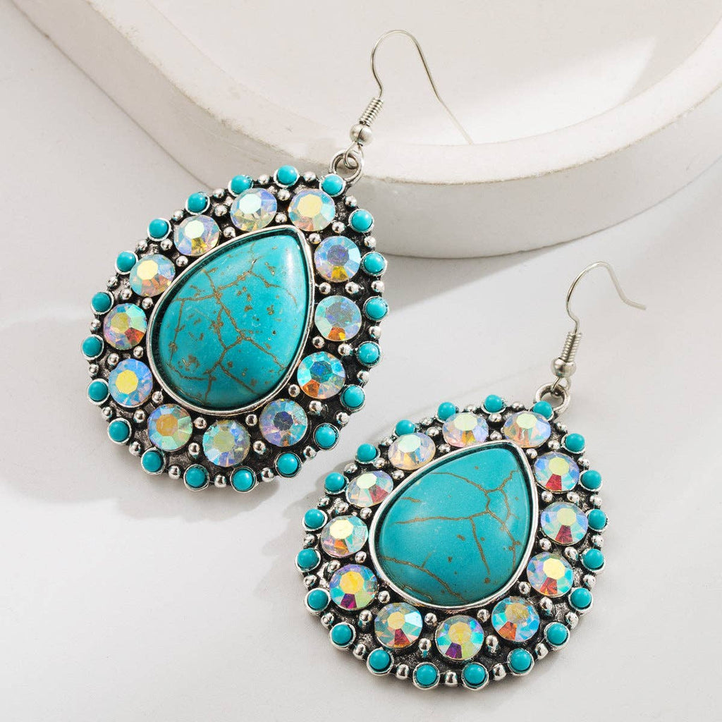 Ethnic Style White and Green Turquoise Earrings Vintage Statement Studs: Brown Leopard Print