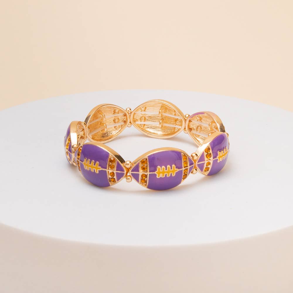 Game Day Football Metal Stretch Bracelet: Blue White