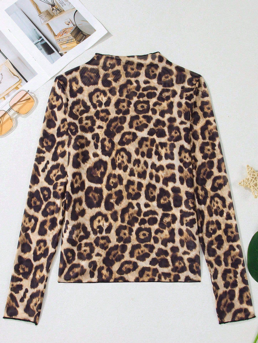 Printed Mesh Long Sleeve Slim Fit Top: Hot Pink / Missy / S