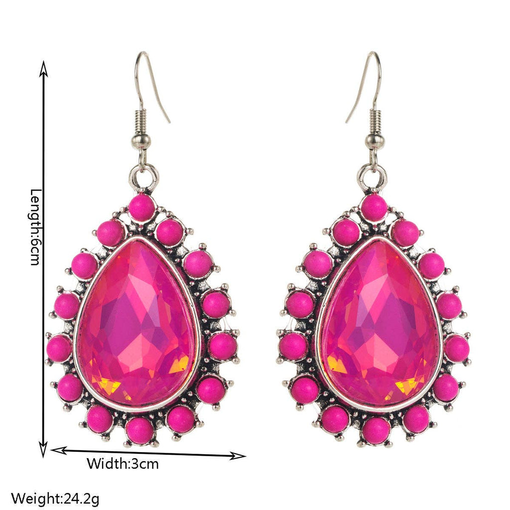 Geometric Drip-Shaped Earrings with Turquoise Gemstone: Classic Black Check