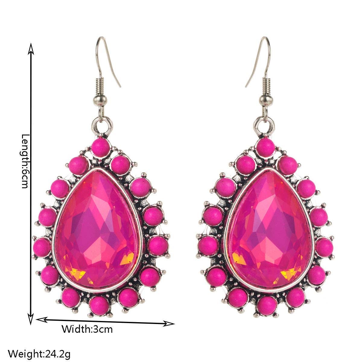 Geometric Drip-Shaped Earrings with Turquoise Gemstone: Classic Black Check