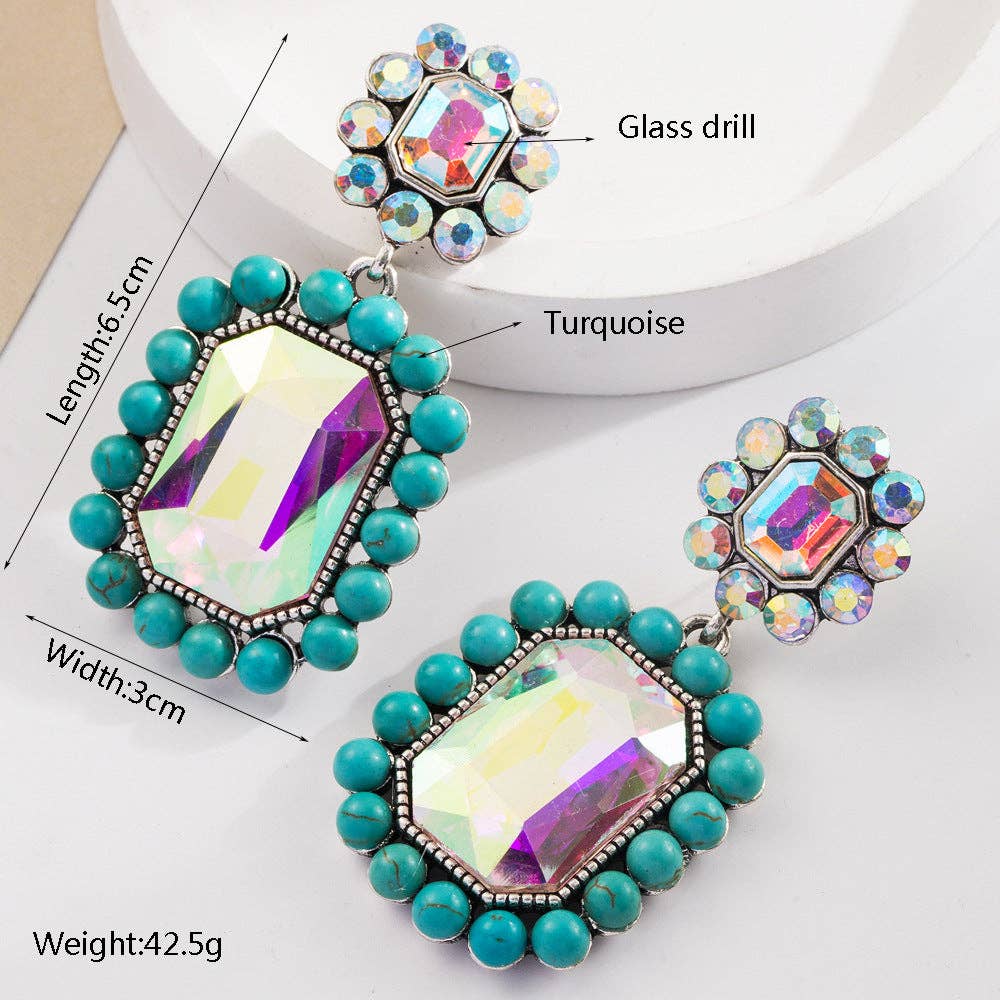 Bohemian Style Colorful Gem Earrings with Pearl and Turquoise: Turquoise-AB