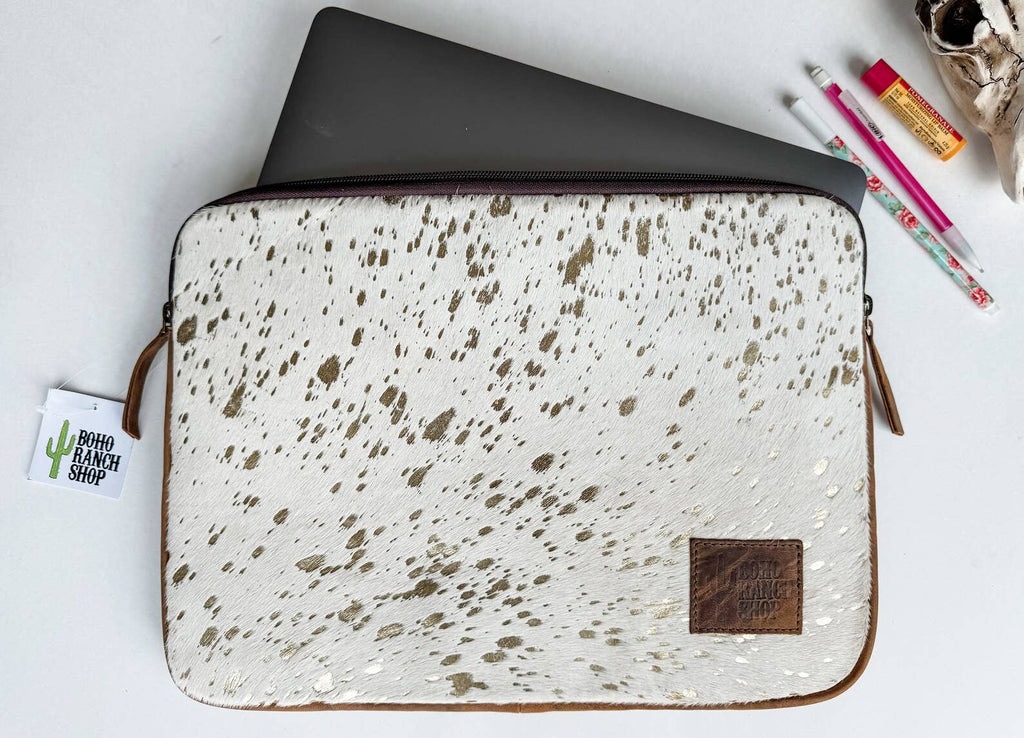 Cowhide Laptop Computer Tech Sleeve Pouch - Leather Back: TAN - LARGE