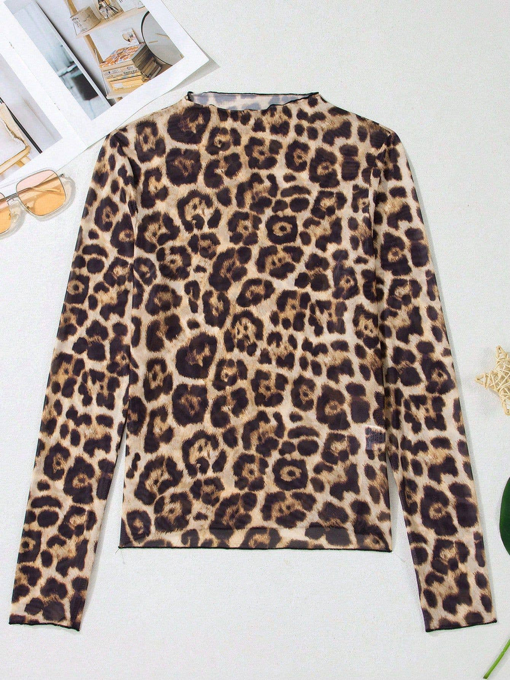 Printed Mesh Long Sleeve Slim Fit Top: Hot Pink / Missy / S