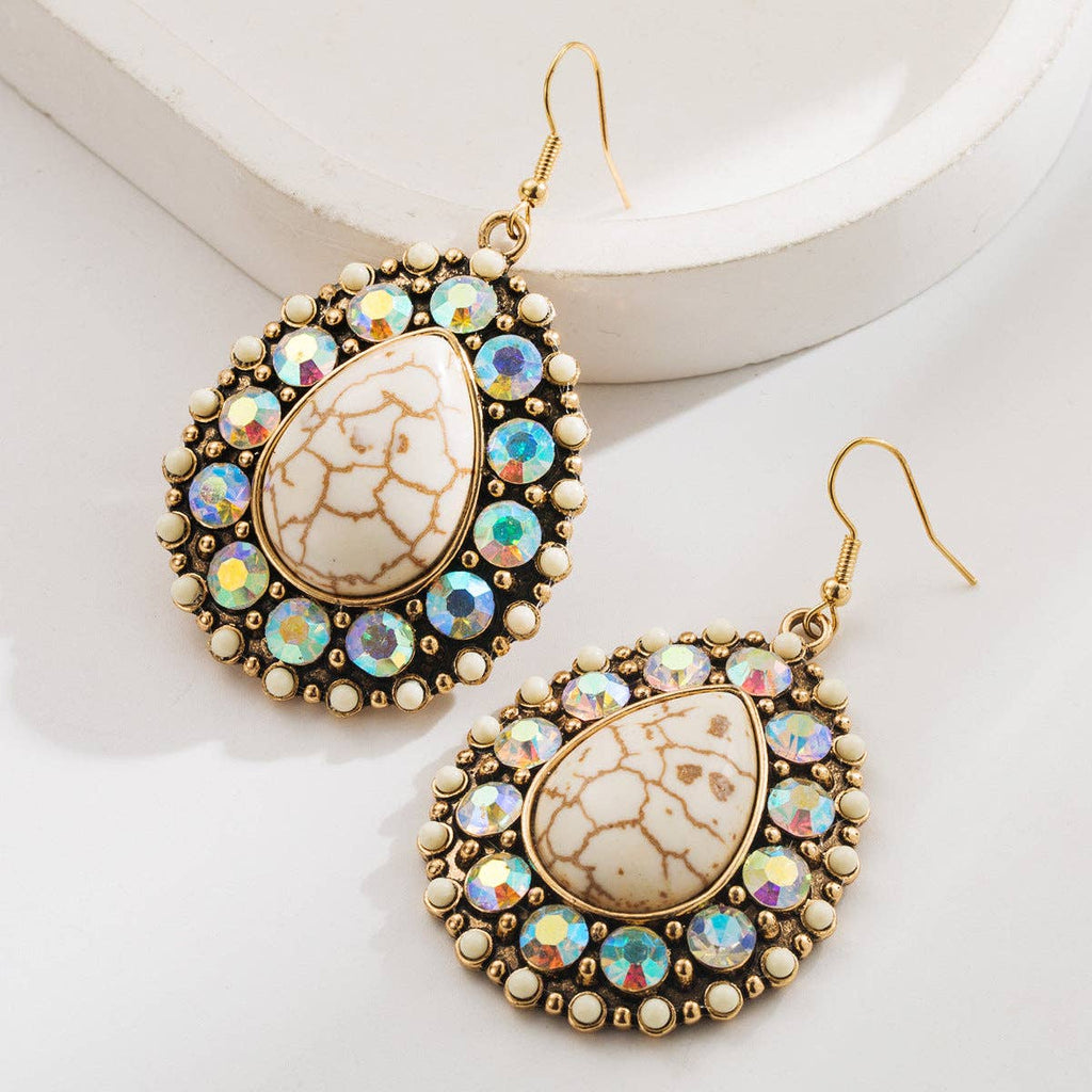 Ethnic Style White and Green Turquoise Earrings Vintage Statement Studs: Brown Leopard Print