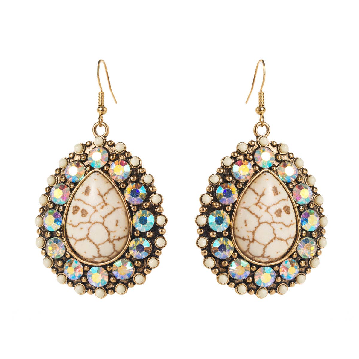 Ethnic Style White and Green Turquoise Earrings Vintage Statement Studs: Brown Leopard Print