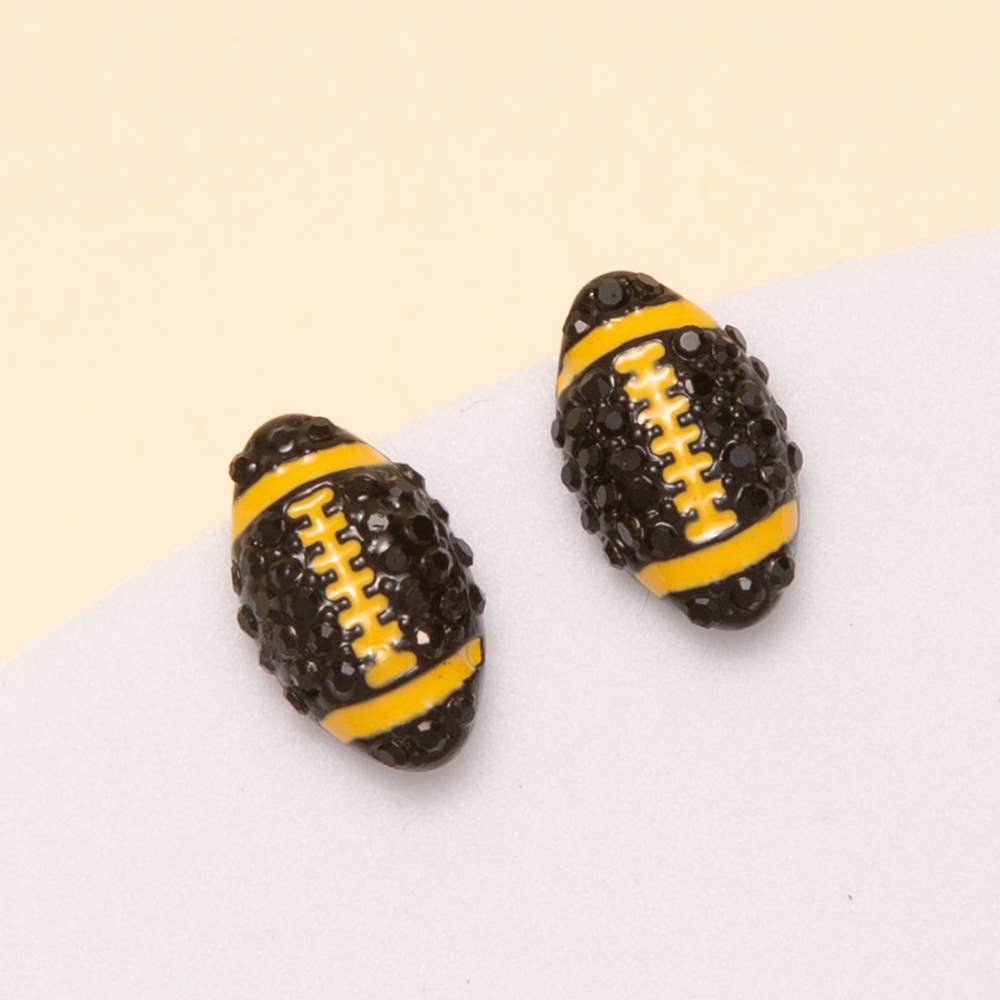 Gameday Two-Tone Rhinestone Pave Football Stud Earrings: Blue