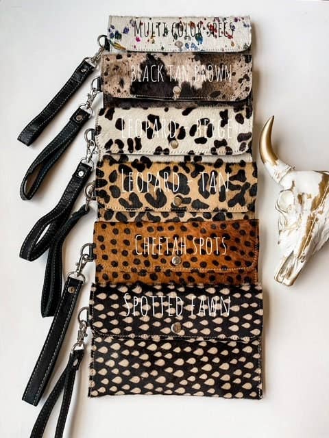 Cowhide Wristlet Wallet Western Genuine HairOn Cowhide Bag: PINK + SILVER SPECS