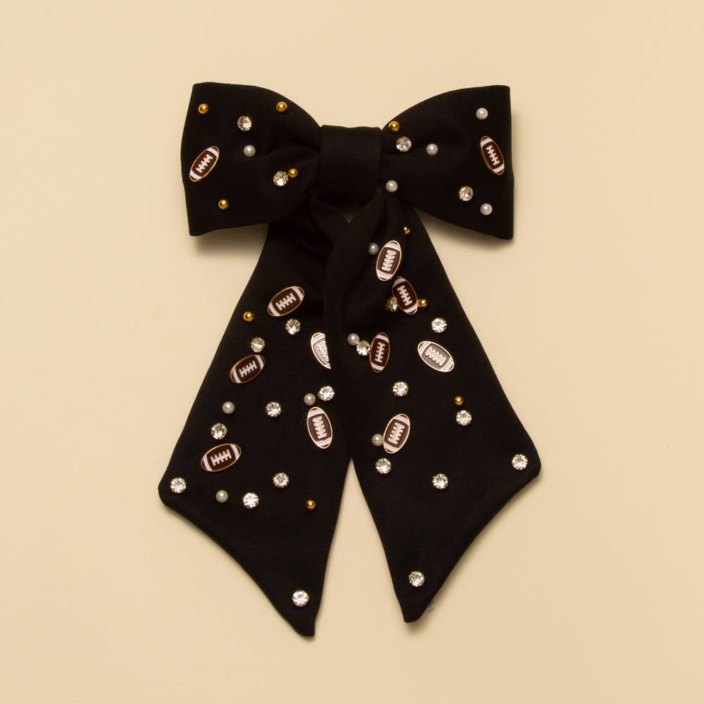 Football Charm Crystal Pearl Embellished Bow Barrette : Blue