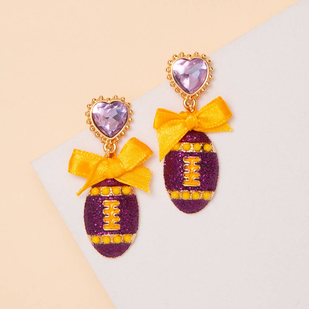 Football Ribbon Game Day Earrings: Blue White