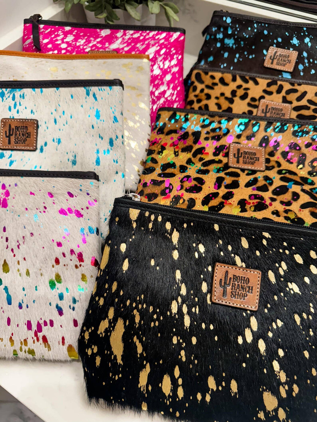 Western Cowhide Makeup Bag Travel: BLACK + WHITE