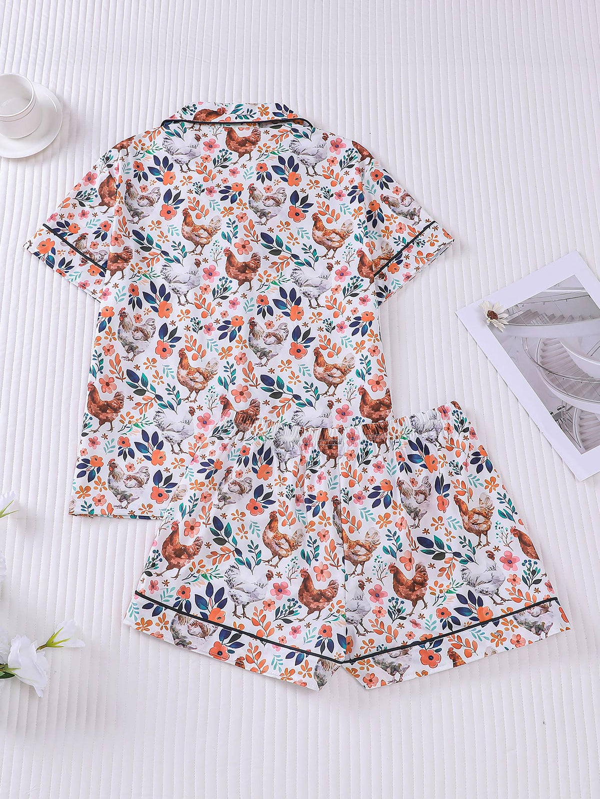 Western Cute Chick Floral Print Short Pajama Set: Color_2 / L