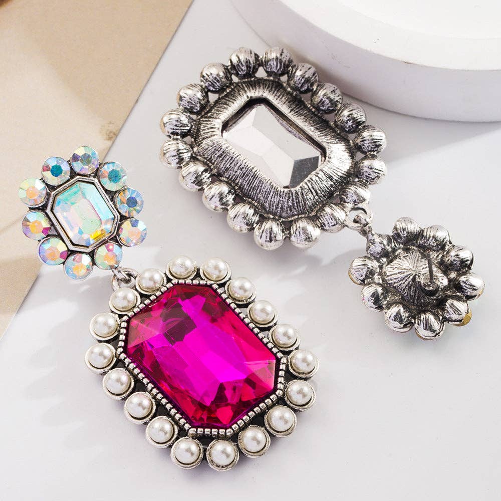 Bohemian Style Colorful Gem Earrings with Pearl and Turquoise: Turquoise-AB