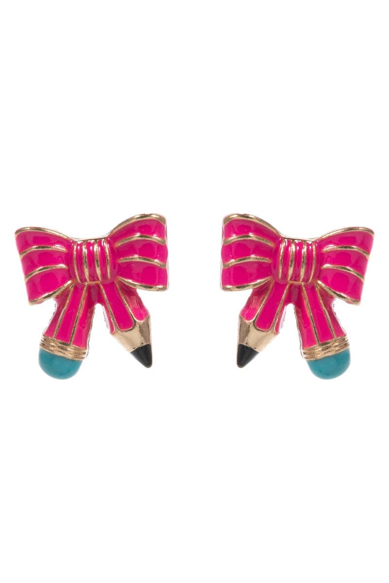 Teachers Day School Enamel Bow Pencil Post Earrings: HPK / ONE
