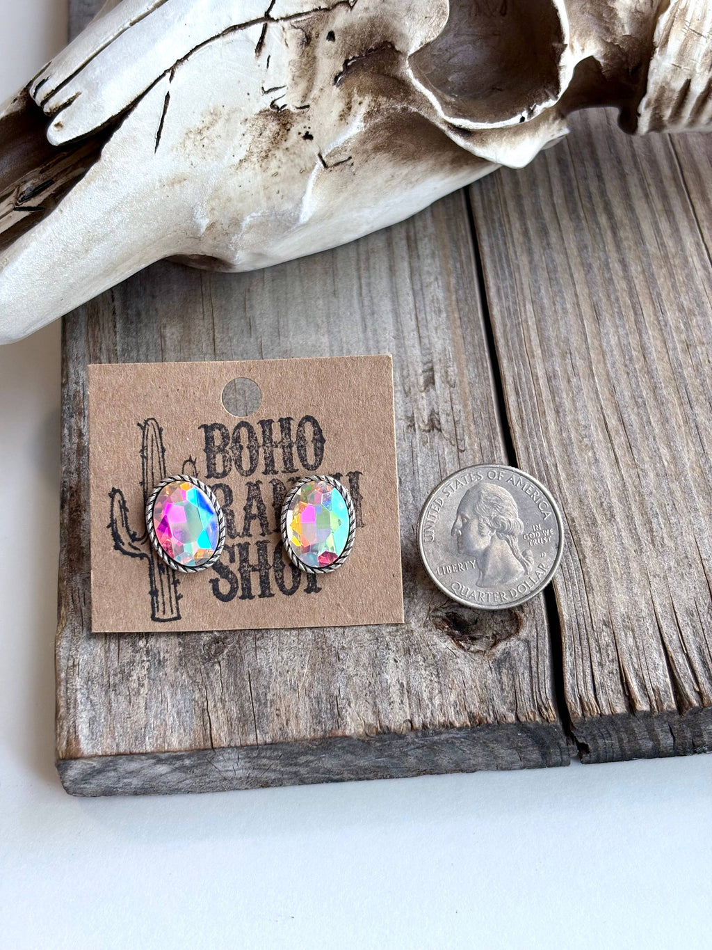 Western Bling Glass Stone Stud Earrings: Teardrop