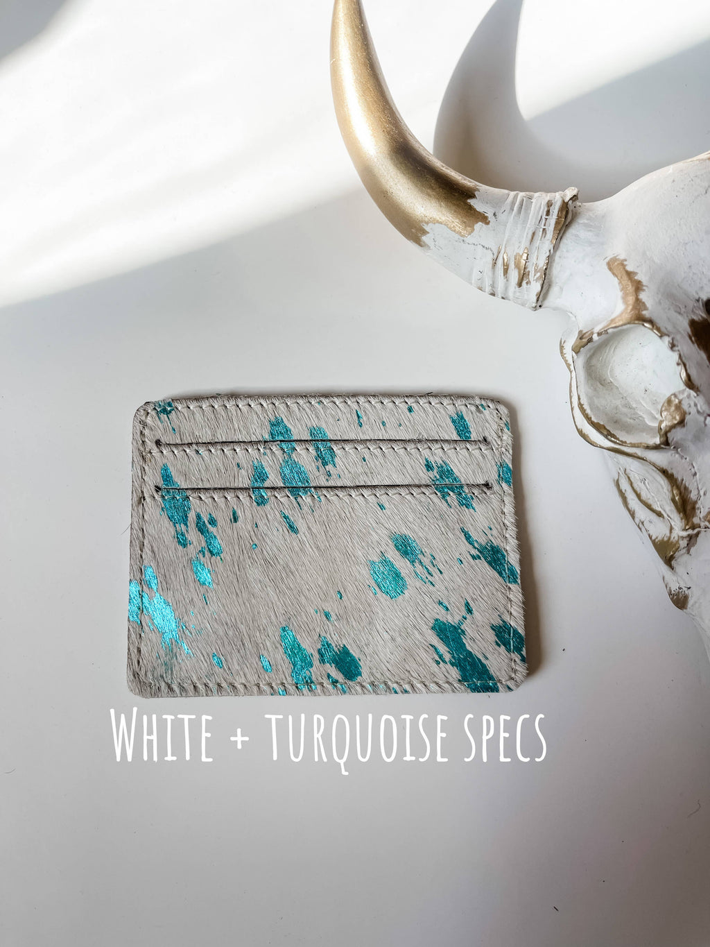 Western Cowhide Credit Card Holder - Money holder: TAN + WHITE COWHIDE