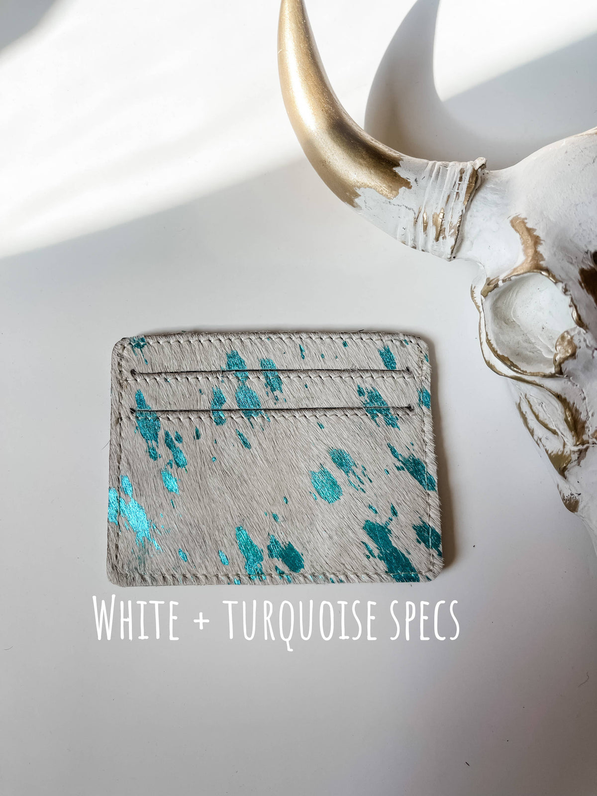 Western Cowhide Credit Card Holder - Money holder: TAN + WHITE COWHIDE