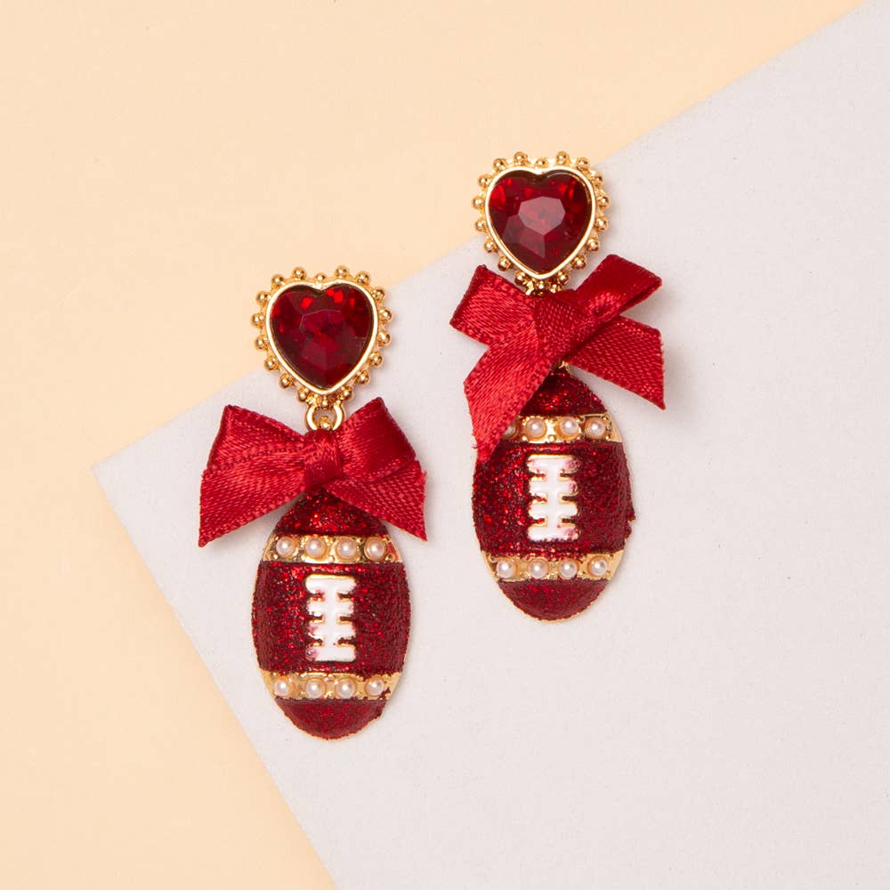 Football Ribbon Game Day Earrings: Blue White