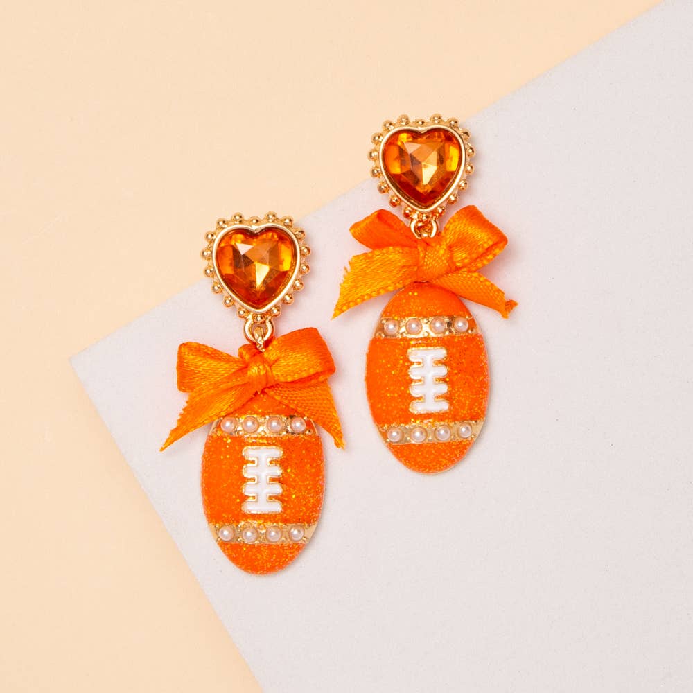 Football Ribbon Game Day Earrings: Blue White