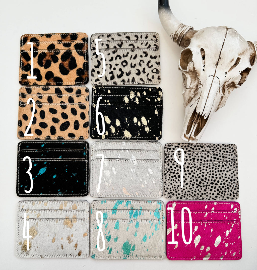 Western Cowhide Credit Card Holder - Money holder: TAN + WHITE COWHIDE