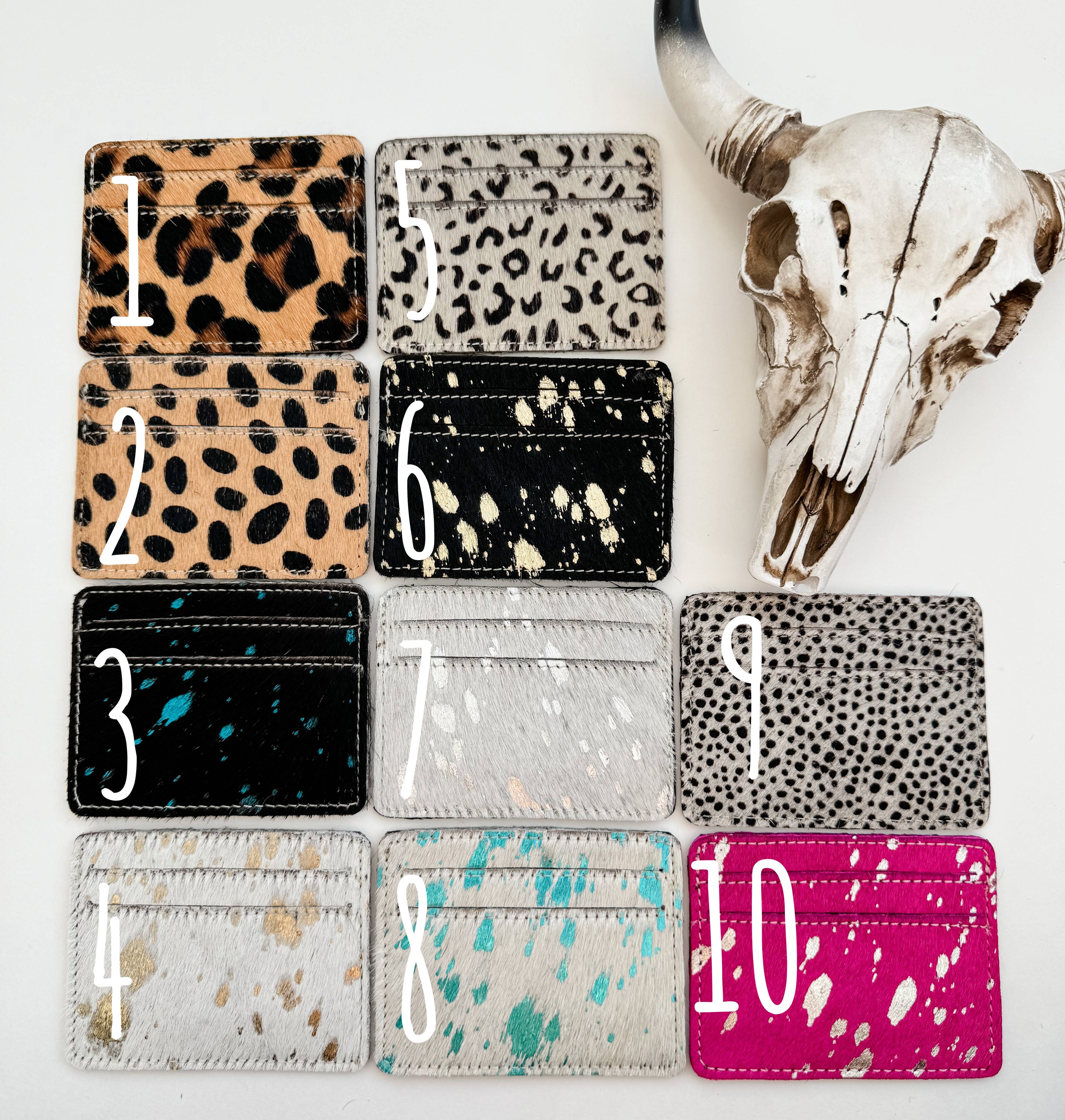 Western Cowhide Credit Card Holder - Money holder: BLACK + WHITE COWHIDE