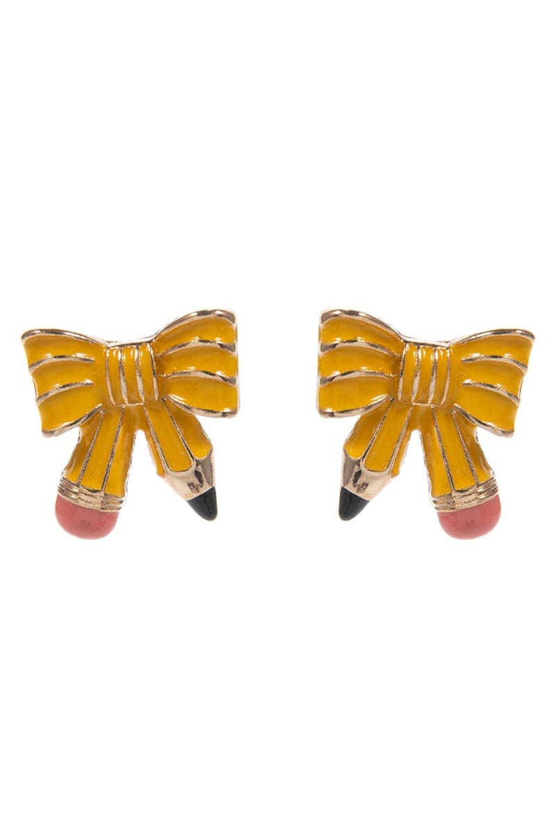 Teachers Day School Enamel Bow Pencil Post Earrings: HPK / ONE