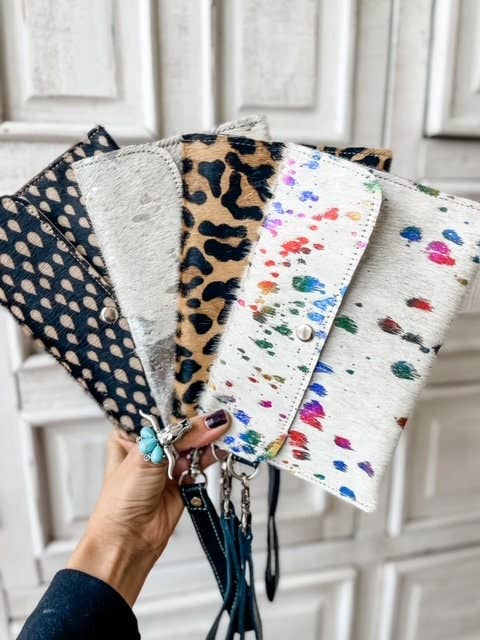 Cowhide Wristlet Wallet Western Genuine HairOn Cowhide Bag: PINK + SILVER SPECS